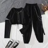 Costumes pour femmes Blazers Femmes Harajuku Cargo Pantalons Ensembles Joggers Pantalon Costume Deux Pièces Punk Avec Chaîne Emo Egirl Vêtements Noir Esthétique