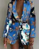 Women Blazer Shawl Lapel Long Sleeve Abstract Graffiti Color Fashion Sexy Slim Loose Tops (No Belt ) 210930