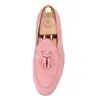 Rosa Färg Velvet Tassel Klänning Skor Män Loafers British Style Classic Men Rökning Tofflor För Bröllop och Party Plus Storlek