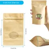 100 pçs / lote bolsas de papel kraft levantam bolsas de alimento reutilizáveis ​​com janela transparente para armazenar o saco de embalagem do lanche do alimento secado do cookie