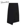 Yitimuceng oregelbundna kjol kvinnor sida split hög midja A-line solid svart kläder vår sommar koreanska mode kjolar 210601