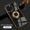 Soft TPU Protective Phone Fodral för iPhone 13 12 Serie med Kickstand Cellphone Cover Electroplate Ring Case