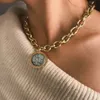 2021 Vintage Green Stone Pendant Necklace Statement Gold Color Metal Long Chain Necklace for Women Jewelry3884847