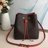 7A+Fashion Klassieke Bruine bloem Letters print bucket bag vrouw schouder crossbody portemonnees canvas Echt Leer handtassen van topkwaliteit met