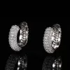 Hip Hop Full Zircon Hoop Earrings Bling 18K Real Gold Plated Men Women Jewelry Gift Wholesale