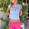 Moda List Drukowane Koszulki Krótki Rękaw Vintage Crop Top Lato Kobiety Sexy Skinny Koszula Kobieta Streetwear Tee