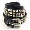 Belts Three Row Rock Star Punk Band Music Performance Vegetable Tanned Leather Belt Alloy Buckle