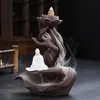 Buddha-Hand-Lotus-Rückfluss-Räuchergefäß mit 20 Kegeln, lila Sand, Keramik, Somoke-Wasserfall-Räucherstäbchenhalter, Verwendung im Yoga zu Hause