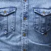 Men's Casual Shirts 2021 Autumn High Quality Denim Shirt Men Long Sleeve Fit Slim Personality Pocket Black Blue Plus Size 3XL