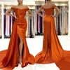 Off Shoulder Split Side High Sexy Orange Ballkleider 2022 Flügelärmel Plus Size Paar Abendkleider BC11177 C0215