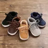 Nyfödd Baby Boy Shoes Crib Toddler Spädbarn Grå Läder Sport Lace-up Soft Sole Anti-Slip 0-18 månader Första Walker High Boots 210317