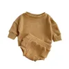 Conjunto de roupa de waffle de outono neutro para bebê, menina, meninos, camisola, bermuda, top, shorts, 2 peças primavera inverno, casa, bebê, G1023