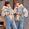 Vinter par pyjamas set män tjockna sömnkläder tecknad djur hund koreanska älskare pyjamas nattkläder hem bär varma hoodies 211215