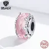 Perle di vetro BISAER Fiori in argento sterling 925 Perline di vetro europee Charms adatti a bracciali con ciondoli Accessori per gioielli fai da te ECC1282 Q0531