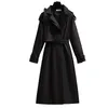 Kvinnors Trench Coats Female Coat Stilig jacka Ytterkläder Svart Bälte Höstutveckling Casual Simple Elegant Office Lady Cloak Windbreaker