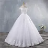 ZJ9143 2021 robe de bal épaules dénudées robes de mariée manches courtes robe de mariée blanc ivoire dentelle Appliques4297660
