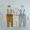 Newborn Trousers Ribbed Cotton Leggings For Baby Girl Overalls Infant Boys Strap Pants 3 Colors 2021 Spring New Arrivel 210226