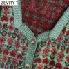 Zevity mujeres vintage color a juego patchwork impresión tejido suéter femenino manga larga chic cardigans retro kimono tops S549 210218