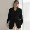 黒いウールのスーツのジャケット秋冬の肥厚ビンテージ特大のウールブレザー女性の女性の出雲の高いファッション210608