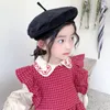 2021 Spring New Korean Style Baby Girls Plaid Smock Embroidery Shirts 2pcs Dresses Sets Toddlers Kids Princess Dress Q0716