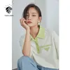 FANSILANEN Half-sleeved T-shirt Women Summer Polo Collar Wweater Loose Casual Top Style White Green 210607