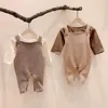 Herbst Neugeborenen Baby Mädchen Jungen Kleidung Baby Strampler Ärmellose Feste Overall Kreuz Zurück Straps Overalls Casual Outfits 210317