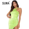 Neonowe ubrania spaghetti pasek sukienki dla kobiet Lato Side Asymmetry Bodycon Midi Sexy Club Party Vestidos Hurtownie 210525