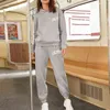 Letter Print Fleece Women Hoodie 2 Pieces Set Full Sleeve Hooded Top Jogger Long Sweatpant Women's Tracksuit Loose Casual Autumn 211105