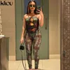 Kliou Vintage Print Co-ord Set Femmes Automne Sexy Crop Corset + Leggings Skinny Streetwear Deux Pièces Outfit Femme Party Clubwear X0709