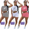 Survêtements pour femmes vêtements de sport à manches courtes 2 pièces ensemble mode un mot col impression survêtement jogging sport chemise short loisirs costume de sport N2147 #