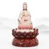 Objetos decorativos figuritas Avalokiteshvara Buda adoración Lotus Rosewood Base caoba redondo madera decoración piedra incensario