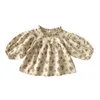 Ragazze autunnali camicette di lino in cotone floreale per bambini bambole sciolte a maniche lunghe Top vestiti 210306