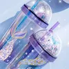 Creative Lovely Mermaid Magic Color Tumblers Double Plastikowe Pipieta Cups Seria Kubek Wody Wielokrotnego użytku Kubki Kubki Morze Wysyłanie T9i001192