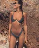 Wysokiej cięcia Stringi Swim Wear Years Waist Solid Swimswear Kobiety Brazylijski Biquini Beach Micro Bikini Set