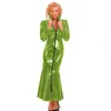 Robes décontractées 23 couleurs sirène robe longue robe femmes gothique rond couloir humide PVC fermeture à glissière avant Vestine Vintage Sleeve Hoeve Clubwear