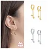 S925 Sterling Silver Bling Zircon Anise Star Hoop Earring for Women Round Circel Chain Huggie Earrings Pendientes Oorbellen