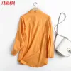 Tangada Женщины Оранжевый Хлопковый Белье Негабаритная длинная рубашка Блузка шикарный женский повседневная свободная рубашка Blusas Femininas 4C113 210609
