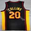 2021 Hommes cousus John 20 Collins Trae 11 Young Basketball Jersey Noir Rouge Blanc Chemises Qui maillots