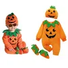 Mababy 0-24M Born Baby Boy Girl Halloween Kostuum Pompoen Romper Fluwelen Jumpsuit Hoed Schoenen Outfits Kleding DD40 211101