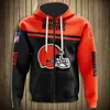 2021 Cleveland Mäns Cool Fotboll Sportkläder Splash Bläckfärg Röd Hjälm Tryck Browns 3D Zipper Hoodies