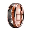 New Couple Ring Men Women Tungsten Wedding Band Wood Arrows Inlay Rose Gold Ring for Couple Engagement Promise Jewelry