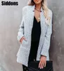 Blazer grigio a maniche lunghe da donna vintage Elegante giacca sportiva sottile con collo alla coreana Giacca casual elegante X0721