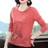 Shintimes Plus Size Woman Clothes Embroidery Patchwork Long Sleeve T Shirt Women Fall T- Loose Cotton Tee Femme 210623