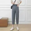 Vår koreanska kvinnors solida elastiska midja byxor mode tunn rädisa haren casual långa byxor 210607