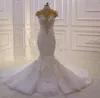 2022 Bridal Gown Luxurious Crystal Beaded Mermaid Wedding Dresses Vintage Arabic Dubai 3D Flowers Plus Size Robe De Mariage