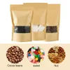 14 * 20cm Sacchetto di carta Kraft Stand Up Regalo Alimenti secchi Frutta Tè Sacchetti per imballaggio Kraft Paper Window Bag Vendita al dettaglio Cerniera autosigillante