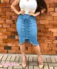 Summer Denim Skirt Women Fashion High Wasit Bow Tie Sexy Slim Fit Hole Ripper Jeans Plus Size Solid Color Female Skirts 210619