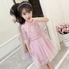 Hot Girls Summer Pearls Princesse Gilet Robe Enfants Châle Brodé Robes De Danse Enfants Arc Dentelle Gaze Robes De Mariée X438 Q0716