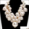 Hängsmycke Halsband Hängsmycken Smycken Mode Guldkedja Vit Pearl Beads Cluster Choker Bib Halsband Perfect Party Valentines Wedding Gift