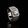 1-3ct Mens Moissanite Gemstone Luxurious Ring 925 Sterling Silver Platinum Plated White Gold Fine Jewelry Drop